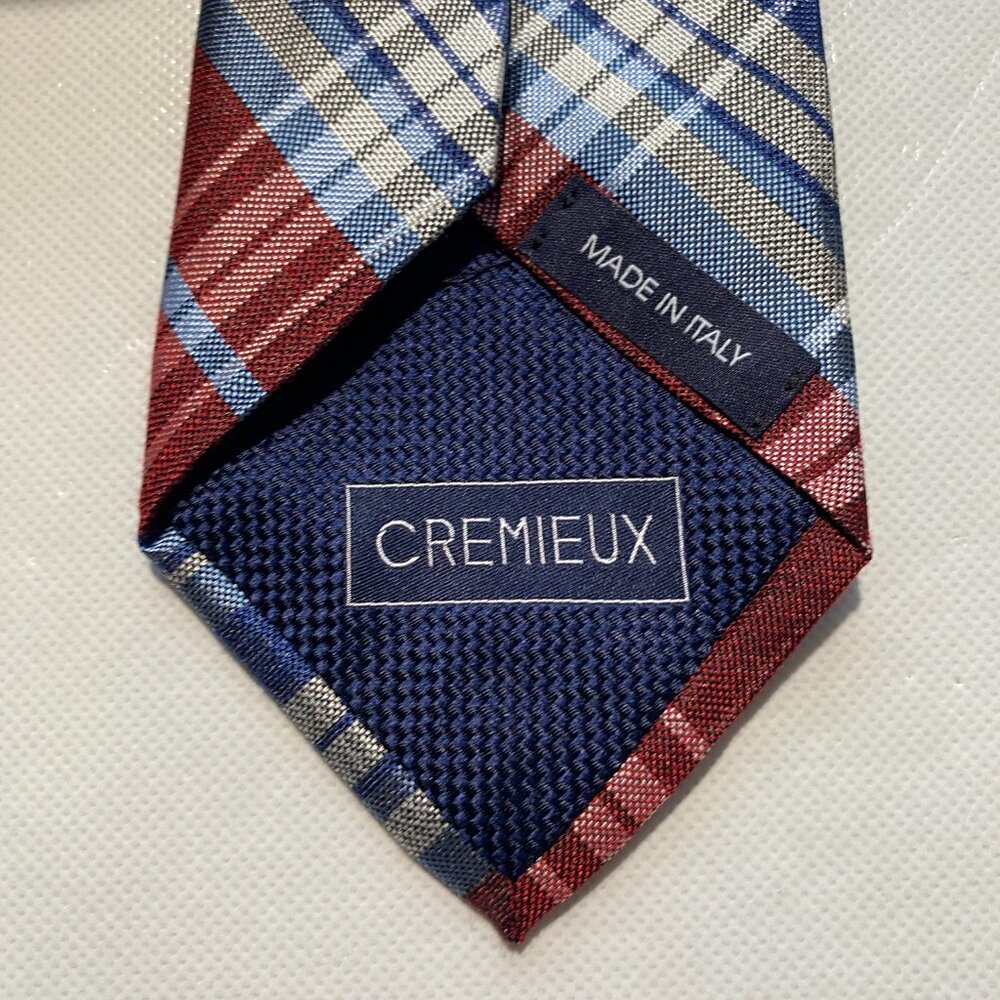 NEW Mens Italy Made Cremieux Neck Tie Silk Viscose Blue Navy Plaid MSRP $60 -A59 - Picture 5 of 7